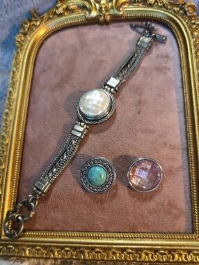 Vintage Ginger Snaps Silver-Tone Interchangeable Bracelet And 3 Snaps